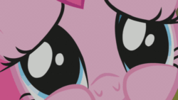 Size: 500x281 | Tagged: safe, screencap, pinkie pie, earth pony, pony, bridle gossip, animated, close-up, cute, diapinkes, eye shimmer, puppy dog eyes, solo