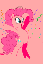 Size: 1280x1920 | Tagged: safe, artist:shikanime, pinkie pie, earth pony, pony, female, mare, pink coat, pink mane, simple background, solo