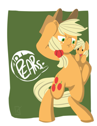 Size: 875x1134 | Tagged: safe, artist:fauxsquared, applejack, earth pony, pony, pearjack, simple background, speech bubble