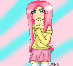 Size: 1698x1552 | Tagged: safe, artist:nekochansweet, fluttershy, human, clothes, humanized, solo, sweatershy