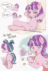 Size: 827x1224 | Tagged: safe, artist:yakieringi014, starlight glimmer, pony, unicorn, the cutie re-mark, female, filly, filly starlight glimmer, levitation, looking at you, magic, mare, open mouth, s5 starlight, self-levitation, starlight says bravo, telekinesis, welcome home twilight, younger