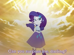 Size: 1024x768 | Tagged: safe, edit, rarity, equestria girls, darling, dust, epic, photoshop, sky, smirk, solo, sun, text edit