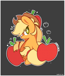 Size: 590x690 | Tagged: safe, artist:php56, applejack, earth pony, pony, bipedal, chibi, cutie mark, female, mare, simple background, solo