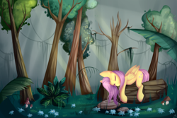 Size: 3000x2000 | Tagged: safe, artist:joo13, fluttershy, pegasus, pony, forest, sleeping, solo