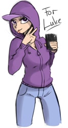 Size: 586x1103 | Tagged: safe, artist:crade, derpibooru import, twilight sparkle, human, camera, clothes, hoodie, humanized, phone, selfie, solo, tongue out