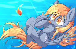 Size: 1190x770 | Tagged: safe, artist:kawaiipony2, derpy hooves, fish, pegasus, pony, solo, swimming, underwater