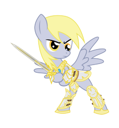 Size: 5686x6092 | Tagged: safe, artist:amarthgul, derpy hooves, pegasus, pony, absurd resolution, armor, dexterous hooves, epic derpy, female, hoof hold, mare, simple background, solo, sword, transparent background, vector, weapon