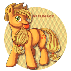 Size: 600x600 | Tagged: safe, artist:kaceymeg, applejack, earth pony, pony, apple, mouth hold, solo