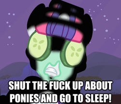 Size: 600x517 | Tagged: safe, rarity, pony, unicorn, cucumber, go to bed, go to sleep, image macro, meme, solo, text, vulgar