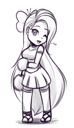 Size: 403x693 | Tagged: safe, artist:scorpdk, fluttershy, human, cheerleader, chibi, clothes, humanized, skirt