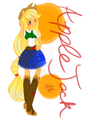 Size: 1024x1434 | Tagged: safe, artist:littlemissvi, applejack, equestria girls, clothes, skirt, solo