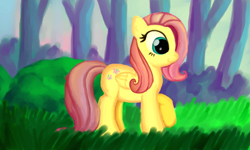 Size: 500x300 | Tagged: safe, artist:nunitko, fluttershy, pegasus, pony, female, mare, pink mane, solo, yellow coat