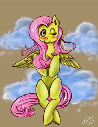 Size: 2153x2786 | Tagged: safe, artist:deadbunny16, fluttershy, pegasus, pony, female, flying, mare, solo, spread wings, wings