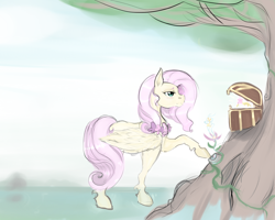 Size: 1500x1200 | Tagged: safe, artist:zakkurro, fluttershy, pegasus, pony, element of kindness, solo, treasure chest