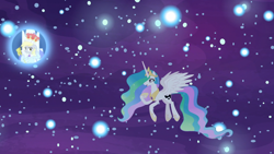 Size: 1920x1080 | Tagged: safe, screencap, derpy hooves, princess celestia, alicorn, pony, a royal problem, dream orbs, dream realm, dream walker celestia, female, mare, scepter, twilight scepter