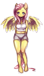 Size: 523x911 | Tagged: safe, artist:nitronic, fluttershy, anthro, clothes, pixiv, shorts, solo, tanktop