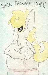 Size: 688x1066 | Tagged: safe, artist:slightlyshade, derpy hooves, pony, package, sitting, solo