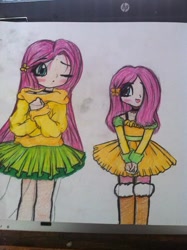 Size: 440x589 | Tagged: safe, artist:jacquilltheunicorn, fluttershy, human, humanized, solo, traditional art