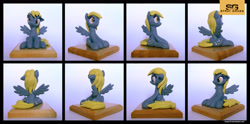 Size: 3601x1788 | Tagged: safe, artist:prodius, derpy hooves, pony, both cutie marks, craft, female, figurine, irl, photo, sculpey, sculpture, show accurate, solo, spread wings, traditional art, wings