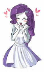 Size: 400x646 | Tagged: safe, artist:chiyoneun, rarity, human, equestria girls, apron, blushing, clothes, cute, dress, eyes closed, female, heart, no nose, open mouth, raribetes, simple background, solo, white background