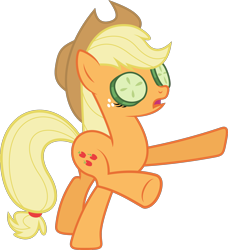 Size: 2000x2191 | Tagged: safe, artist:shutterflyyay, applejack, earth pony, pony, cucumber, silly, silly pony, simple background, solo, transparent background, vector