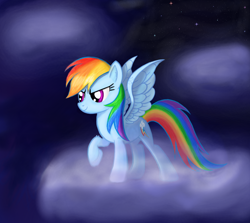 Size: 1550x1380 | Tagged: safe, artist:akerlis, derpibooru import, rainbow dash, pegasus, pony, cloud, cloudy, night, solo