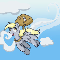 Size: 1024x1024 | Tagged: safe, artist:yoshimarsart, derpy hooves, pony, flying, mailbag, solo, watermark