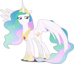 Size: 5000x4347 | Tagged: safe, artist:dashiesparkle, princess celestia, alicorn, pony, the crystal empire, absurd resolution, ethereal mane, female, mare, simple background, solo, spread wings, transparent background, unamused, vector