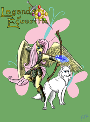 Size: 888x1200 | Tagged: safe, artist:fellroar86, fluttershy, anthro, wolf, archery, armor, arrow, badass, bow (weapon), bow and arrow, legends of equestria, solo