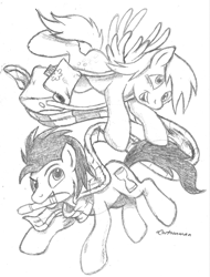 Size: 798x1049 | Tagged: safe, artist:ecartoonman, derpy hooves, doctor whooves, pony, clothes, doctor who, mailmare, monochrome, scarf, sonic screwdriver, traditional art