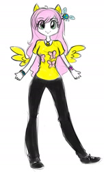 Size: 1005x1652 | Tagged: safe, fluttershy, human, parasprite, eared humanization, humanized, solo, winged humanization