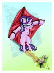 Size: 2500x3400 | Tagged: safe, artist:lupiarts, artist:snoopystallion, discord, starlight glimmer, pony, unicorn, collaboration, chest fluff, comic sins, female, kite, objectification, that pony sure does love kites