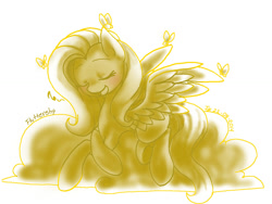 Size: 1024x768 | Tagged: safe, artist:yami-sempai, fluttershy, pegasus, pony, monochrome, singing, solo