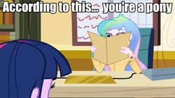 Size: 960x540 | Tagged: safe, screencap, princess celestia, principal celestia, twilight sparkle, equestria girls, celestia's folder, celestia's office, image macro, meme, you don't say