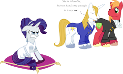 Size: 3702x2235 | Tagged: safe, artist:kaylathehedgehog, big macintosh, prince blueblood, rarity, earth pony, pony, unicorn, male, pride and prejudice, stallion