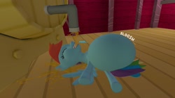 Size: 1600x900 | Tagged: safe, rainbow dash, pegasus, pony, 3d, belly, belly inflation, big belly, bloated, cider, dashie has a drinking problem, female, gmod, inflation, on back, solo, that pony sure does love cider