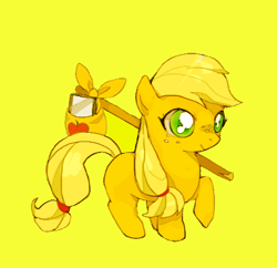 Size: 383x370 | Tagged: safe, artist:muraki, applejack, earth pony, pony, blank flank, filly, pixiv, simple background, solo