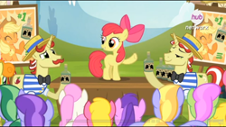 Size: 1920x1080 | Tagged: safe, screencap, amethyst star, apple bloom, applejack, carrot top, cherry berry, cloud kicker, flam, flim, golden harvest, merry may, sparkler, twinkleshine, earth pony, pony, leap of faith, flim flam brothers