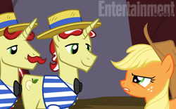 Size: 612x380 | Tagged: safe, screencap, applejack, flam, flim, earth pony, pony, leap of faith, flim flam brothers