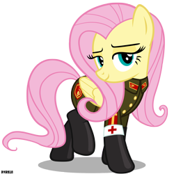 Size: 3000x3000 | Tagged: safe, artist:a4r91n, fluttershy, pegasus, pony, bedroom eyes, clothes, looking at you, military uniform, pose, sergeant, simple background, solo, soviet, transparent background, uniform, vector
