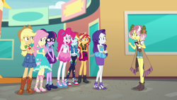 Size: 1920x1080 | Tagged: safe, derpibooru import, screencap, applejack, fluttershy, pinkie pie, rainbow dash, rarity, sci-twi, sunset shimmer, twilight sparkle, vignette valencia, better together, equestria girls, rollercoaster of friendship, cellphone, converse, feet, female, geode of empathy, geode of fauna, geode of shielding, geode of sugar bombs, geode of super speed, geode of super strength, geode of telekinesis, humane five, humane seven, humane six, magical geodes, phone, sandals, shoes, smartphone