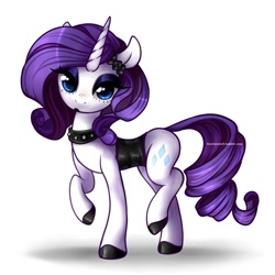 Size: 1000x1000 | Tagged: safe, artist:licora, rarity, pony, unicorn, clothes, collar, scrunchie, shoes, solo