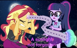 Size: 1860x1161 | Tagged: safe, editor:php77, sci-twi, sunset shimmer, twilight sparkle, better together, equestria girls, forgotten friendship, geode of empathy, geode of telekinesis, memory stone