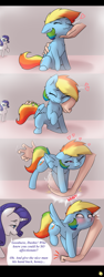 Size: 1800x4800 | Tagged: safe, artist:captainpudgemuffin, derpibooru import, rainbow dash, rarity, human, pony, :<, bedroom eyes, behaving like a cat, blushing, caught, chest fluff, comic, cute, dashabetes, embarrassed, eyes closed, fluffy, frown, grin, hand, heart, nuzzling, open mouth, petting, rainbow cat, raised hoof, rubbing, shivering, sitting, smiling, spread wings, stomping, teasing, wide eyes, wink