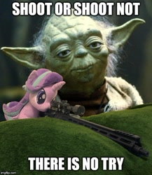 Size: 500x575 | Tagged: safe, edit, starlight glimmer, pony, unicorn, caption, gun, image macro, imgflip, meme, rifle, snipelight glimmer, sniper rifle, star wars, text, weapon, yoda