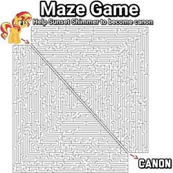 Size: 1024x1024 | Tagged: safe, edit, sunset shimmer, unicorn, arrow, canon, cutting the knot, game, hax, hilarious in hindsight, maze, maze game, meme, quantum mechanics, quantum tunnelling, simple background, solution, text, white background