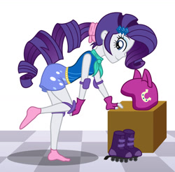 Size: 1273x1254 | Tagged: safe, artist:sumin6301, rarity, equestria girls, friendship games, canterlot high, clothes, fingerless gloves, gloves, helmet, looking back, pads, roller skates, skating grace, socks, solo, sporty style, wondercolts