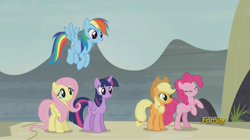 Size: 1600x897 | Tagged: safe, derpibooru import, screencap, applejack, fluttershy, pinkie pie, rainbow dash, twilight sparkle, twilight sparkle (alicorn), alicorn, earth pony, pegasus, pony, the cutie map, female, mare