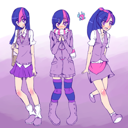 Size: 2500x2500 | Tagged: safe, artist:applestems, derpibooru import, twilight sparkle, human, parasprite, .psd available, blushing, clothes, humanized, ponytail, scarf