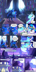 Size: 1500x2993 | Tagged: safe, artist:darkflame75, princess celestia, princess luna, alicorn, pony, canterlot, comic, magic, moon, night, student of the night, telekinesis, tumblr